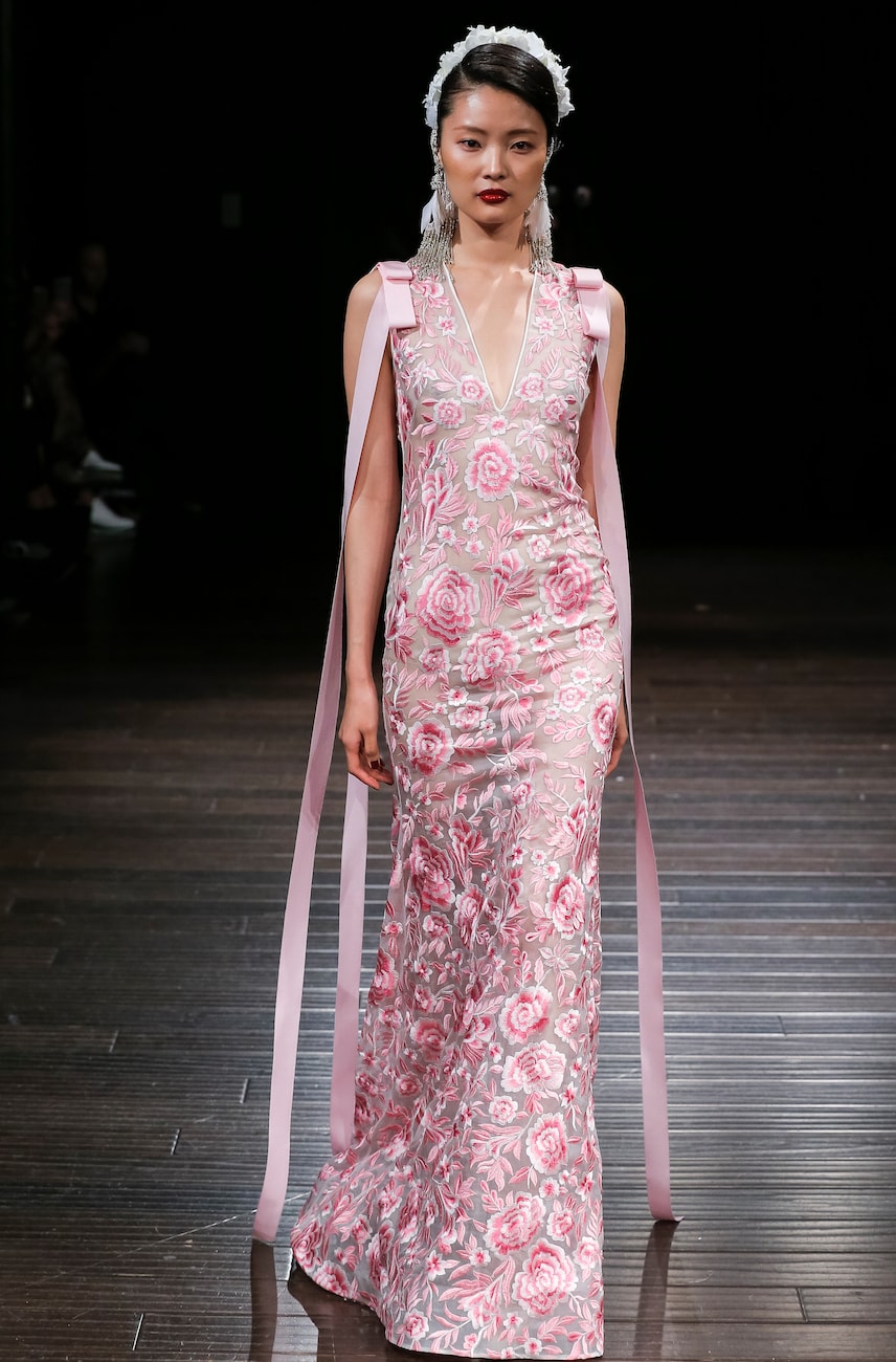 Naeem khan fall 2018 collection pink floral gown wedding gown dress Solitaire Magazine